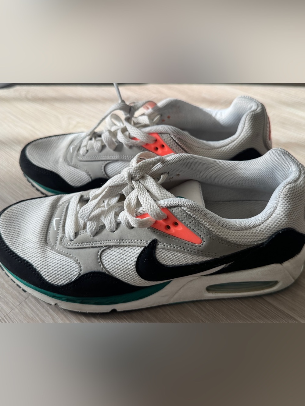 Nike AIR White & Black Sneakers with Coral Eyelet and Teal Midsole